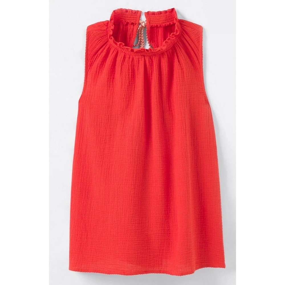 Matilda Jane Womens Orange Red Gauze Ruffle Neck Tie Back Sleeveless Top Small